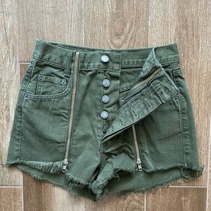 CARMAR LF Army Green High-Waisted Jean Shorts w/ Gold Zippers - Sz 27